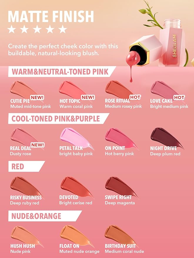 SHEGLAM Color Bloom Liquid Blush Makeup for Cheeks Matte Finish -Real Deal