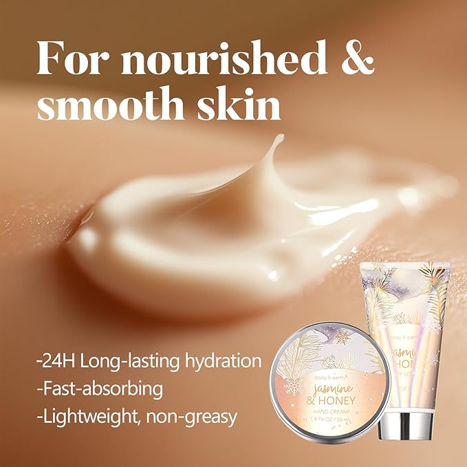 Gift Baskets for Women, Body & Earth Gift Set with Jasmine & Honey Scent Includes Bubble Bath, Hand Cream, Holiday Gift Baskets, Bath and Body Gift Sets for Women, Happy New Year Gifts