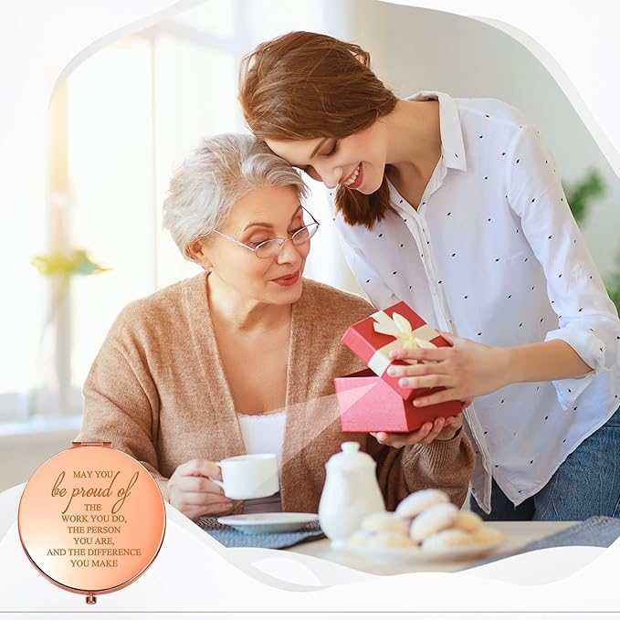 Unittype 30 Pcs Inspirational Compact Mirror for Women Thank You Gifts Bulk Travel Pocket Mirror Appreciation Gift for Women Employee Emergency Nurses Week Gifts (Rose Gold)