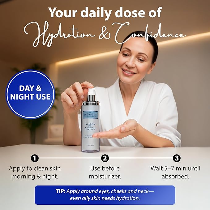 Dr. Denese SkinScience HydroShield Ultra Moisturizing Face Serum 4 oz – Retinol & Ceramide Formula for Deep Moisture, Smooth Radiant Skin, Fine Line Care – Dermatologist-Tested & Cruelty-Free