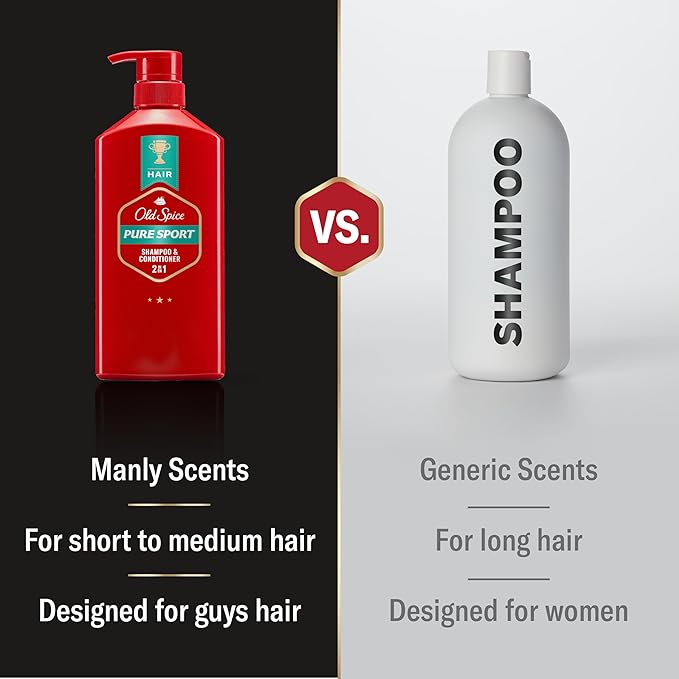 Old Spice Pure Sport 2-in-1 Shampoo and Conditioner Set for Men, Healthier, Fuller, More Moisturized Looking Hair, 29.2 Fl Oz Each, Twin Pack