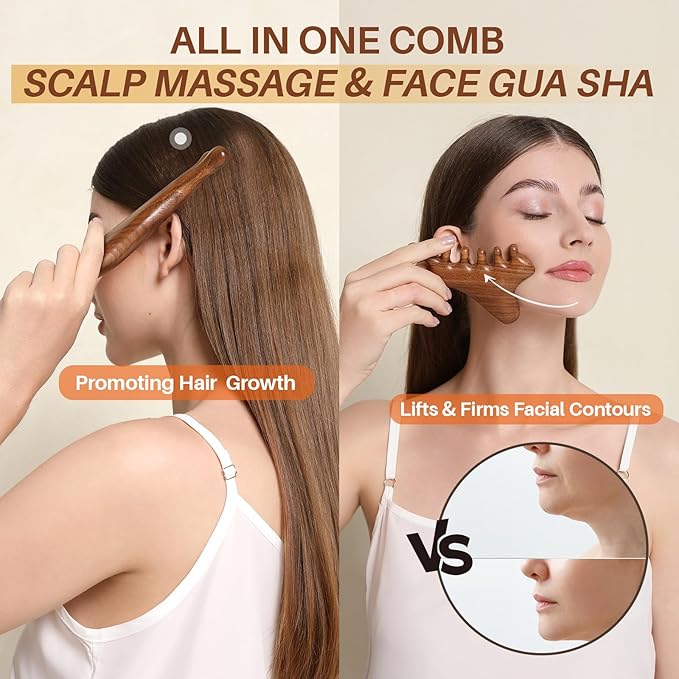 4 in 1 Gua Sha Tool for Face,Scalp Massager with Gift Box,Massage Comb for Head,Face,Eye,Neck & Body Meridian Therapy Tool for Relaxation,Natural Sandalwood