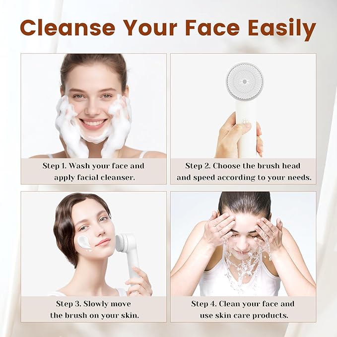 Facial Cleansing Brush, Electric Face Scrubber with 2 Rotational Directions, 3 in 1 Facial Brushes for Cleaning and Exfoliating, 3 Speeds Adjustable, Waterproof Face Wash Brush for Men Women