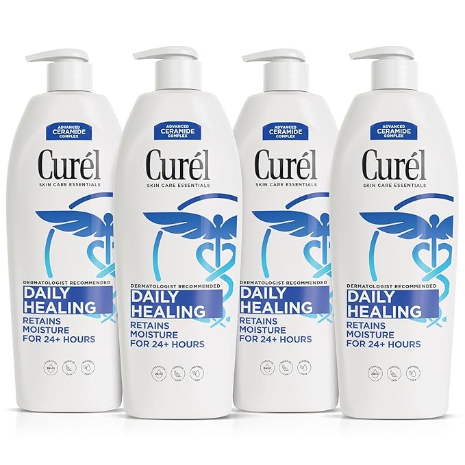 Curel Daily Healing Body Lotion for Dry Skin, Dermatologist Recommended Hydrating Body Lotion with Advanced Ceramides Complex, 20 Oz, Pack of 4