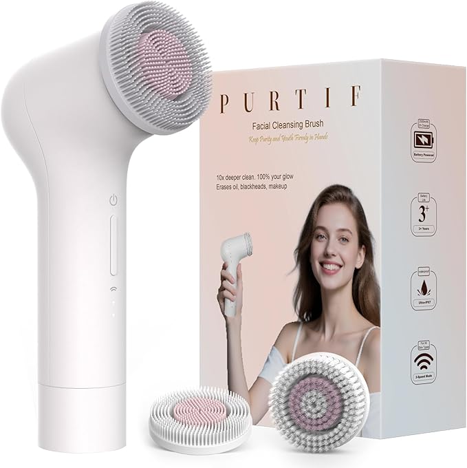 Electric Facial Cleansing Brush - Rechargeable Silicone Face Scrubber exfoliator, Face Pore Cleansing Brush,3 Speeds,Waterproof, Exfoliating & Massage,for Women & Men.for Face Skin Issues,White
