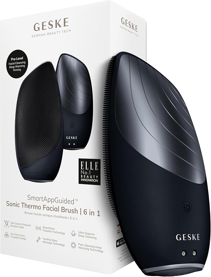 GESKE SmartAppGuided Sonic Thermo Facial Brush | 6 in 1 | Skin Cleansing | Cleansing Brush with Thermal Function | Electric Facial Massager