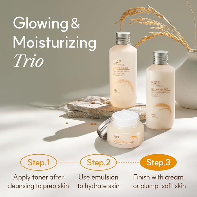 The Face Shop Rice Ceramide Cream, Hydrating Face Moisturizer, for Dry & Combination Skin, Lightweight, Fast-absorbing, 1.69 fl. oz.