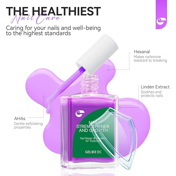 Nail Polish Strengthener and Growth: Lavender Haze 15ml Gelike EC 6 in 1 Natural Hardener - Long Lasting Nail Polish Hardener Extra Strong and Growth for Daily Work Home Salon
