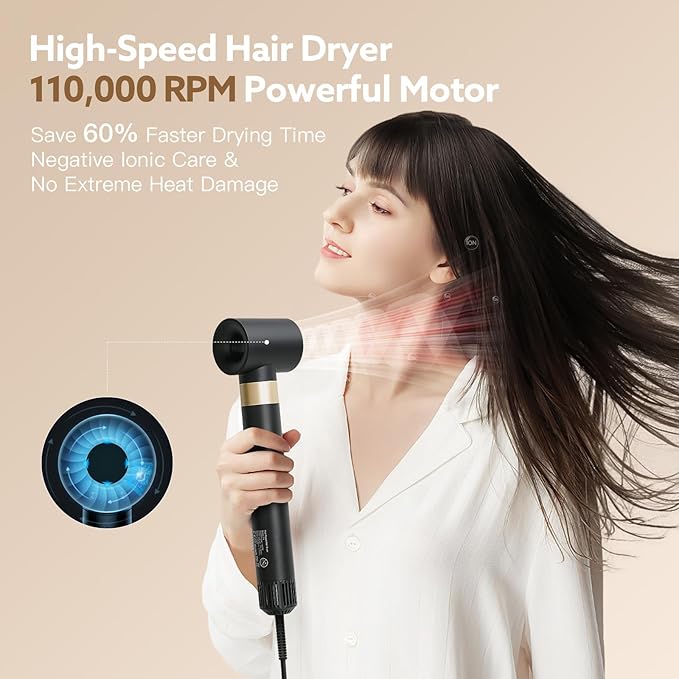 Hair Dryer Brush, webeauty 5 in 1 Professional Hot Air Styling, High-Speed Negative Ionic Hair Dryer Fast Drying, Multi Hair Styler with Air Curling Iron, Volumizing, Straightening (Black)