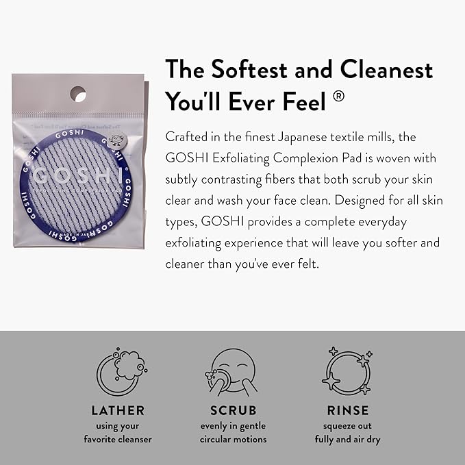 GOSHI Exfoliating Complexion Pads - Reusable, Rapid-Drying, Soft Exfoliating Face Scrubber for All Skin Types - Blue - Made in Japan