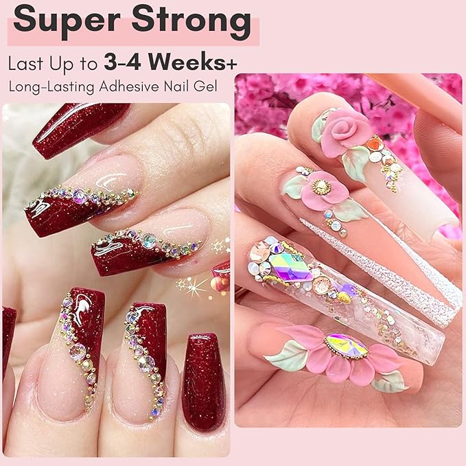 Makartt Nail Rhinestone Glue - 30ML Super Strong Adhesive Gel Nail Glue for Decorations Nail Charms 3D Gel Nail Art Gems Jewel Diamonds for Salon & DIY Manicure, UV/LED Cured Need Beauty Gifts