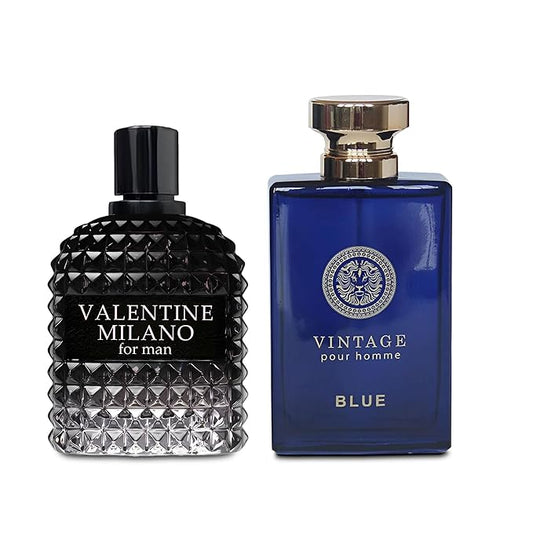 2PCS Valentine Milano/Vintage Blue Eau De Toilette for Men-Fresh,Romantic Scent Perfume for Men 3.4 Fl Oz Each Mens Cologne For All Skin Daily Used