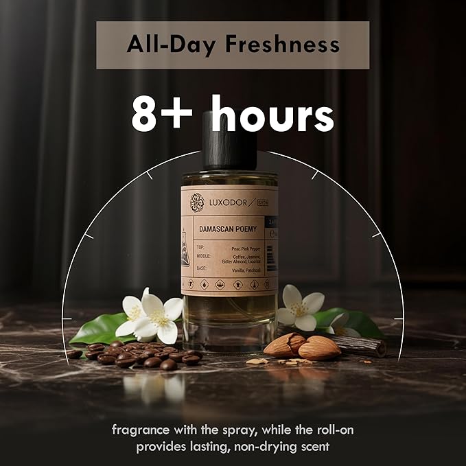 Damascus Poemy - Inspired by Y S.L's B.lack O.pium - pheromones perfumes for women cologne - dupes fragrances - Clean Paraben Free Vegan - 3.4 fl. oz (100ml) with perfume oil 10 ml roll-on