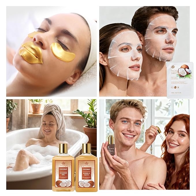 25 Pcs Valentines Day Gifts for Women, Bath & Body Gift Set, Skin Care Kit, Coconut Vanilla Spa Gift Basket, Self Care Set, Cosmetic Bag, Christmas, Birthday, Mother, Anniversary