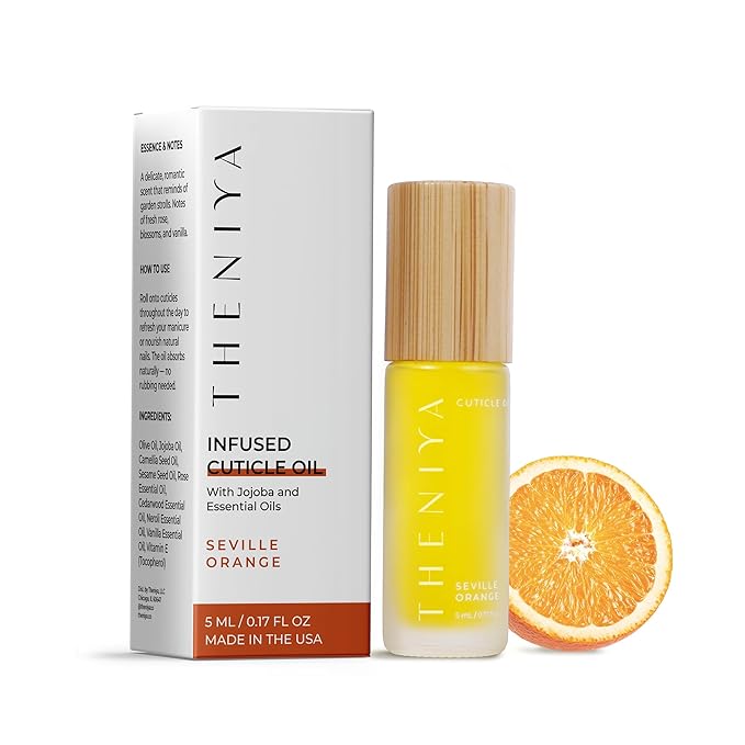 Cuticle Oil for Nail Strengthening and Growth – Hydrating, Vegan, Organic Formula with Jojoba & Vitamin E | 3 Signature Fragrances | 5mL Roll-On (0.17 Fl Oz, Orange Fragrance)