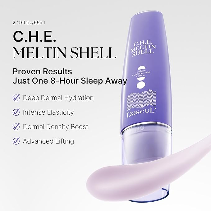C.H.E. Meltin Shell™ 2.19 fl.oz | Gel-Shell Overnight Mask with Built-in Brush – Low Molecular Collagen, Elastin & Hyaluronic Acid for Face Lifting, Firming & Deep Hydration, Korean Facial Mask