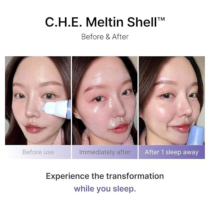 C.H.E. Meltin Shell™ 2.19 fl.oz | Gel-Shell Overnight Mask with Built-in Brush – Low Molecular Collagen, Elastin & Hyaluronic Acid for Face Lifting, Firming & Deep Hydration, Korean Facial Mask