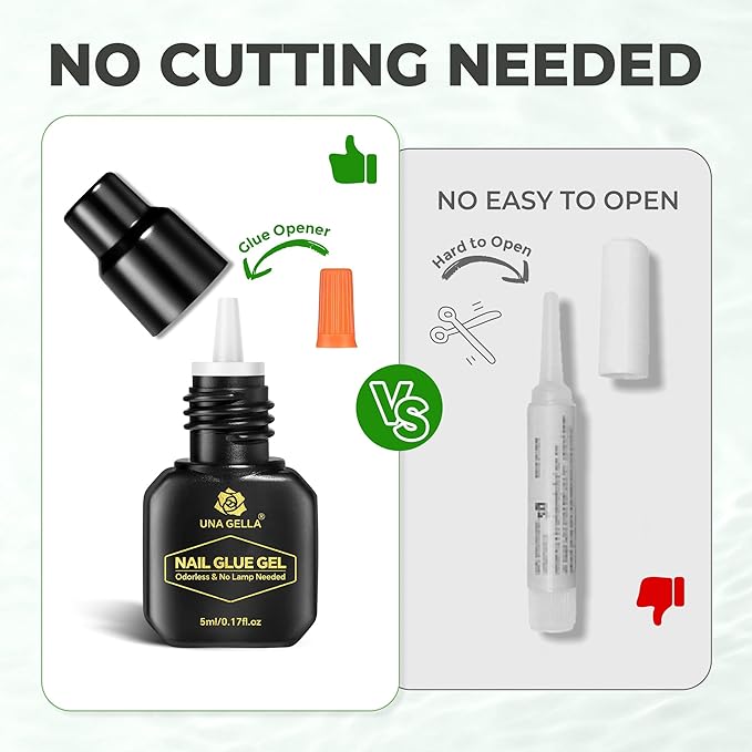 UNA GELLA Super Strong Gel Nail Glue for Press Ons: No U V Lamp Needed Glue Gel, Travel-Size 5ml Nail Adhesive for Press on Nails, Nail Tips&Acrylic Nails-Quick Dry, No Smell, Long-lasting