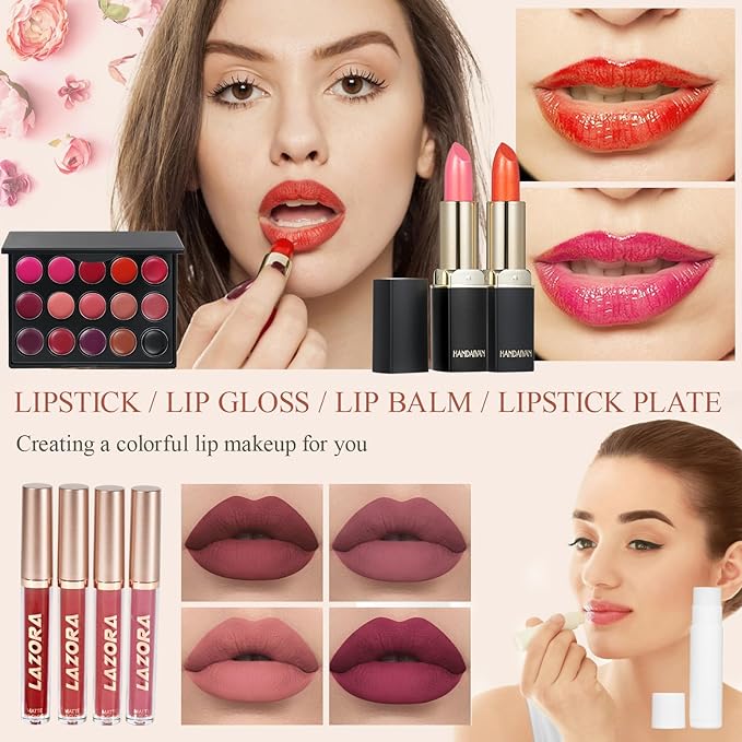 Makeup Kit Full Multi-Purpose Beauty Set Festive Gift Box - Highly Pigmented Palette Combination Lips Facial Brows Eye Brush for Essential Starter - Full Makeup Kit for Women