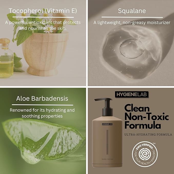 HygieneLab Body Lotion for Men – EWG Verified, Ultra Hydrating, Non-Toxic, Fast-Absorbing, Fragrance-Free, Unscented, Paraben-Free, Sulfate-Free, Daily body lotion for Dry Skin & Sensitive Skin, 12oz