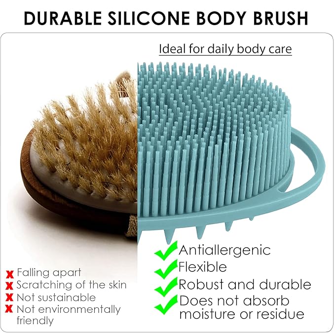 Silicone Body Scrubber – Dual-Sided Silicone Loofah for Shower, Set of 3 Soft Exfoliating Body Bath Shower Scrubber Loofah Brush Easy-to-Clean for Sensitive Kids Women Men All Kinds of Skin