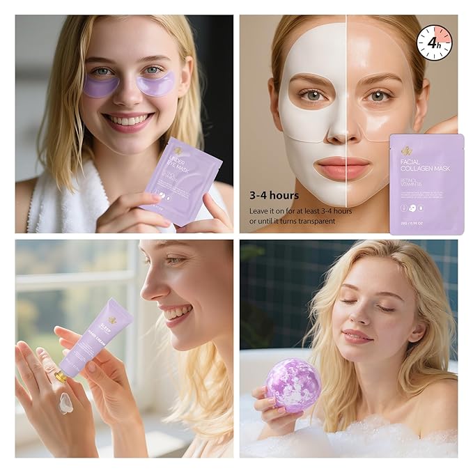 33 pcs Valentines Day Gifts for Women, Lavender Spa Bath & Body Gift Set, Face Sheet Mask Skin Care, Hydrogel Mask, Lip Gloss, Cosmetic Bag, Serum, Necklace, Cleanser, Gua Sha, Mother Day, Birthday