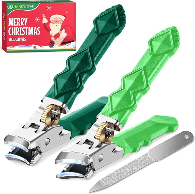 Toenail Clippers for Thick Toenails for Seniors, Christmas Stocking Stuffers, Wide Jaw Opening Nail Clippers, Heavy Duty Ingrown Toenail Clippers Nail Cutters, Sharp Slanted Nail Clippers, Dual Green