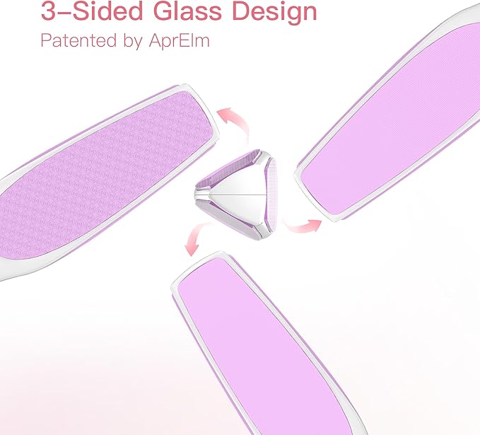AprElm-H3 Professional 3-Sided Glass Foot Callus Remover, 3-in-1(Coarse, Medium, Fine) Foot File Pedicure Tools for Feet Hard Skin Smooth Polishing (Pink)