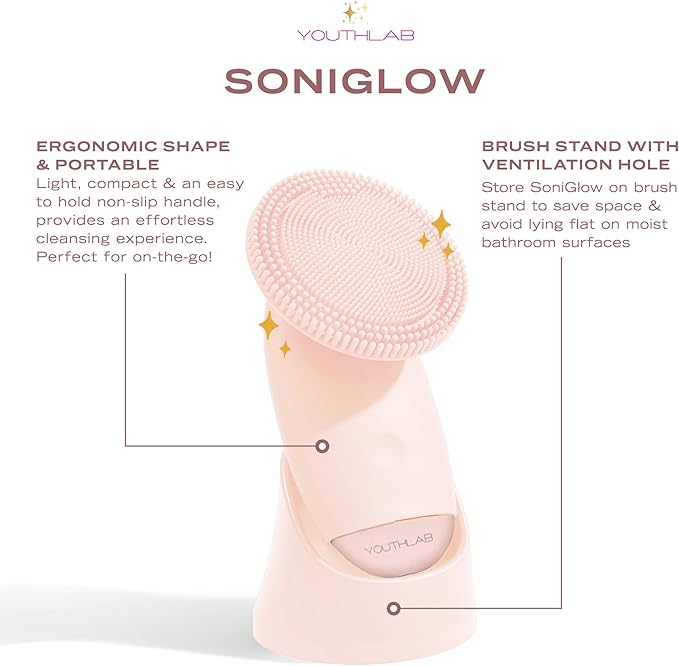 SoniGlow Silicone Facial Cleansing Brush – Electric Vibrating Skincare Scrubber Tool for Deep Pore Cleansing, Gentle Massage, Makeup Removal, Waterproof and Rechargeable (Pink)