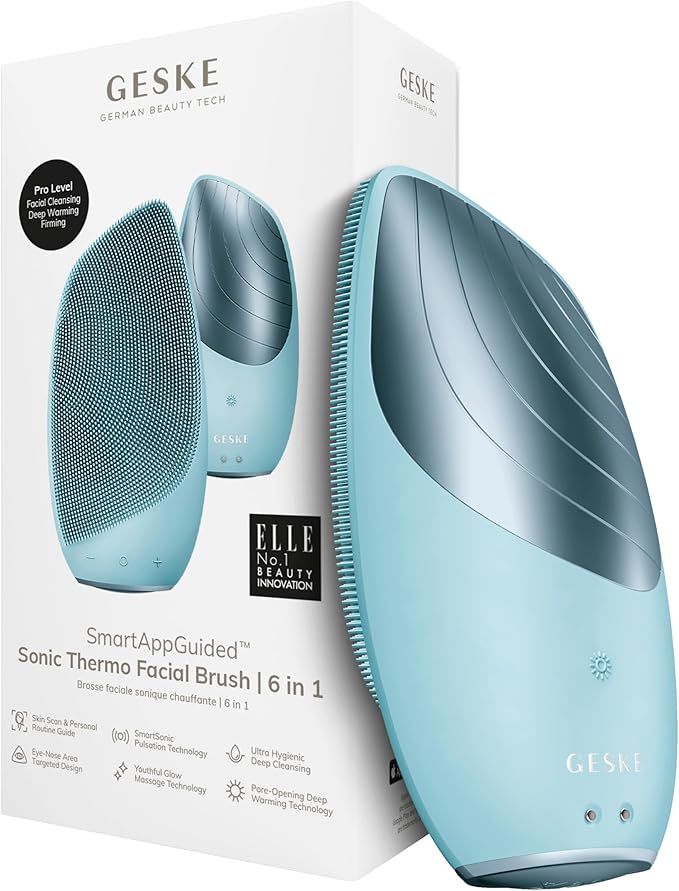 GESKE SmartAppGuided Sonic Thermo Facial Brush | 6 in 1 | Skin Cleansing | Cleansing Brush with Thermal Function | Electric Facial Massager