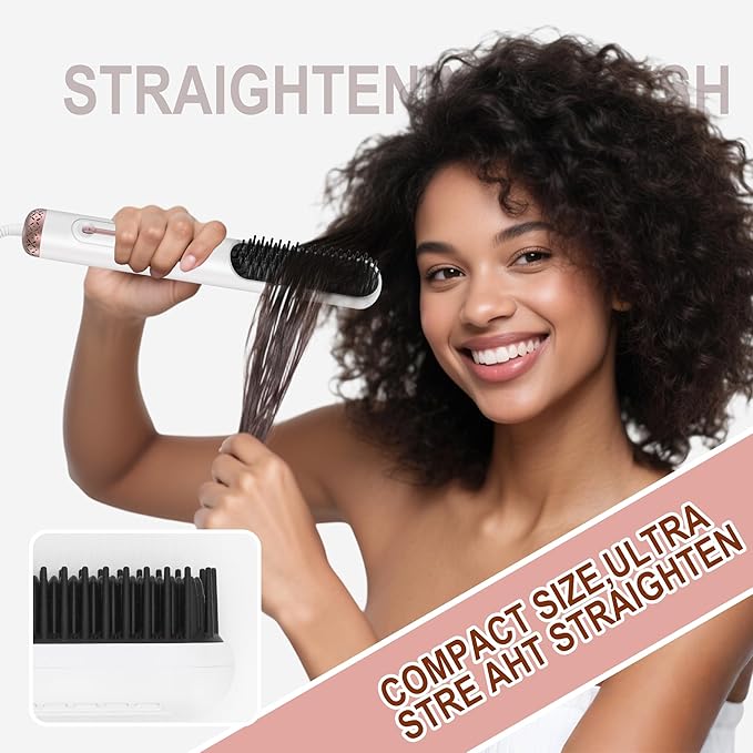 Hair Straightener Brush, Ionic Straightening Comb for Women, Anti-Frizz, 10 Temp Settings, Fast Heating, Dual Voltage, Professional Styling Tools