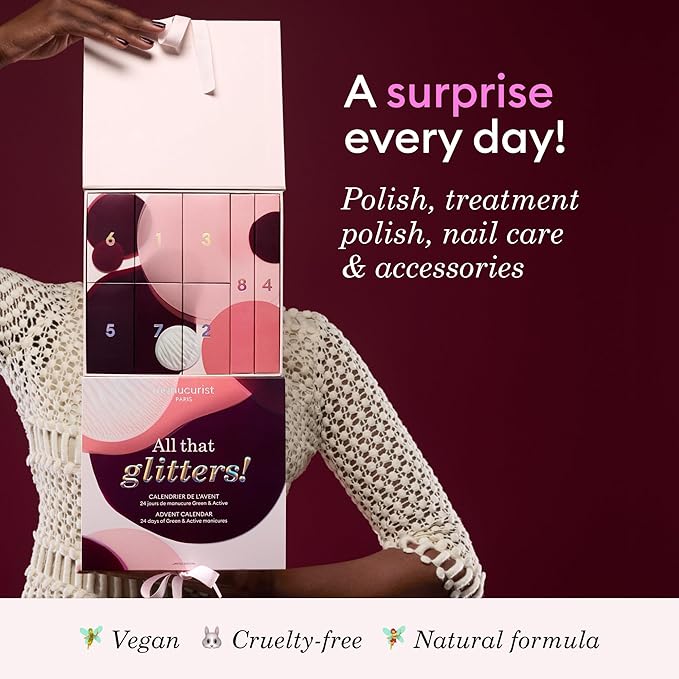 Manucurist Green & Active Advent Calendar 2025-24 Full Size Products : Green Nail Polish Colors, Active Glow, Nail Care & Accessories - Christmas Gifts for Women - Advent Calendar for Adults