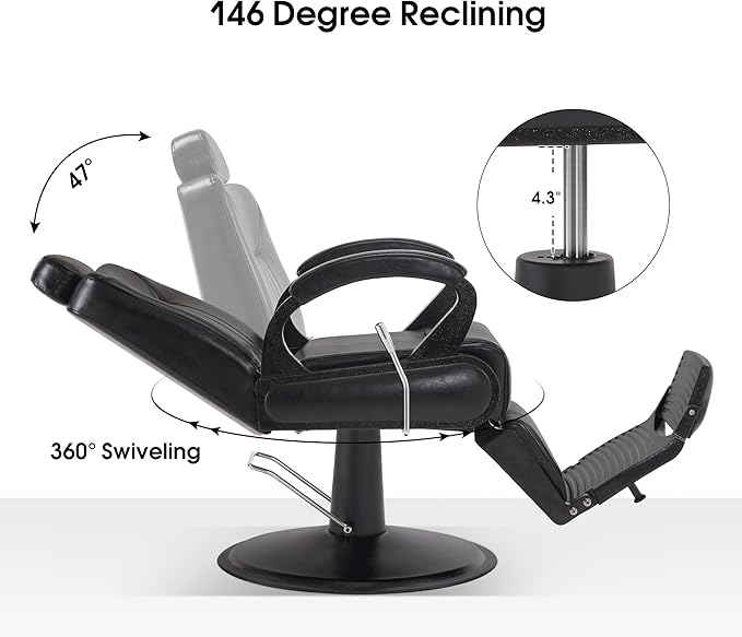 BarberPub All Purpose Barber Chair with Heavy Duty Pump,Reclining Adjustable Swivel Hair Styling Spa&Salon Chair for Hair Stylist, Home Salon,Barbershop 9502 (All Black)