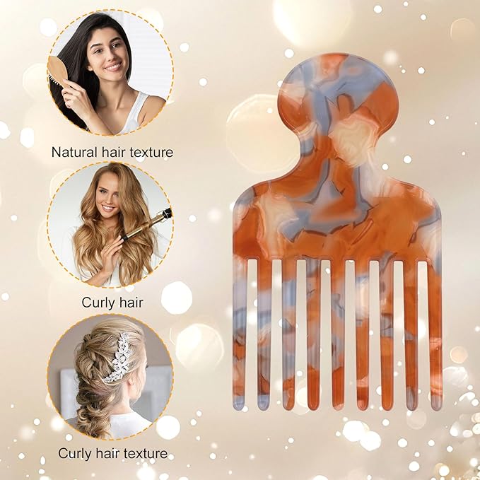 Wide Tooth Hair Pick Comb for Curls, 12cm/4.72in Detangling Lifting Comb Long Tooth Afro Pick Hair Styling Tool for Women Men Barber Supplies (Yellow Blue)