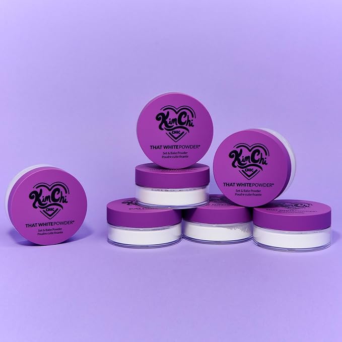 KimChiChic Beauty That WhitePowder Set and Bake Mattifying Setting Powder for Makeup, Extra Fluffy Loose Face Powder Poof, Soft Natural Face Makeup Helps Minimize the Appearance of Fine Lines, White