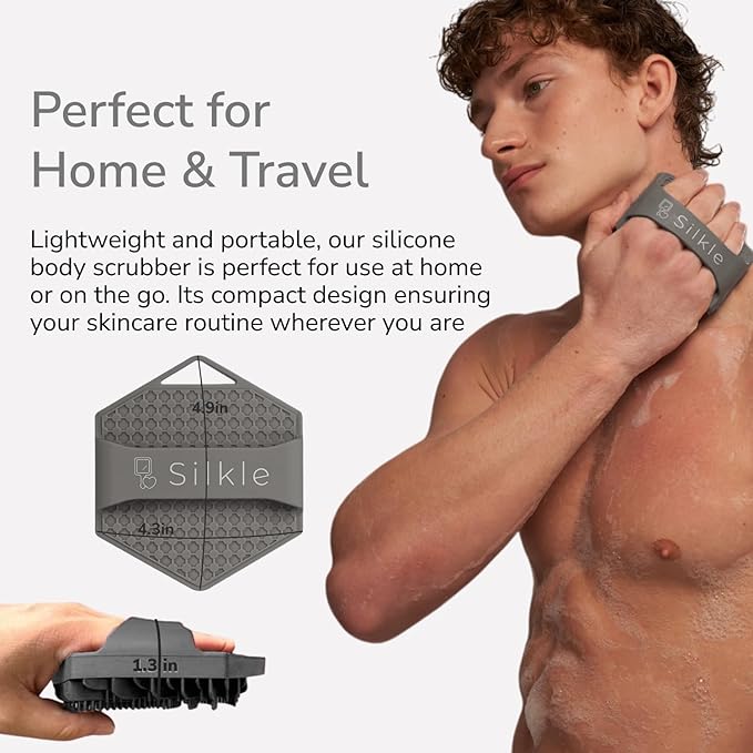 Silicone Body Scrubber - Exfoliating Bath Brush and Skin Cleanser - Shower Sponge for Gentle Body Scrub and Wash - Silicone Scrubbing Care Tool for a Refreshed and Renewed You - Gray