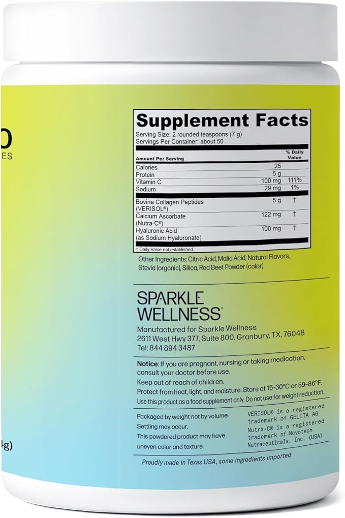 Sparkle Wellness VERISOL Bioactive Hydrolyzed Collagen Peptides | Collagen Powder with Vitamin C & Hyaluronic Acid for Hair, Skin, and Nail Health | Skin Boost Plus (Mixed Berry) [50-Serves]