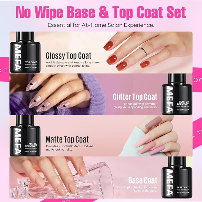 MEFA 32 Colors Gel Nail Polish Kit with U V Light, Spring Bright Pastel 60Pcs Pink Gel Polish Nail Set with Matte/Glossy Base Top Coat Essential Manicure Tools Nails Art Decorations Women Gifts