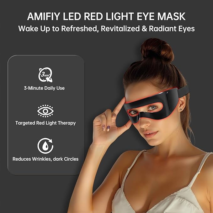 Red Light Therapy for Eyes, 3 Modes Around-Eyes Red Light Eye Mask, Eye Massager for Reducing Dark Circles and Puffiness, Smoothing Fine Lines for Men Women (Black)