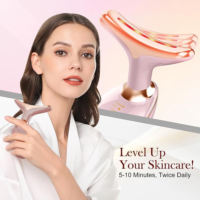 7 Color Face and Neck Massager, Portable Facial Massager Tool, Facial Skin Care Tools at Home, Rose Gold