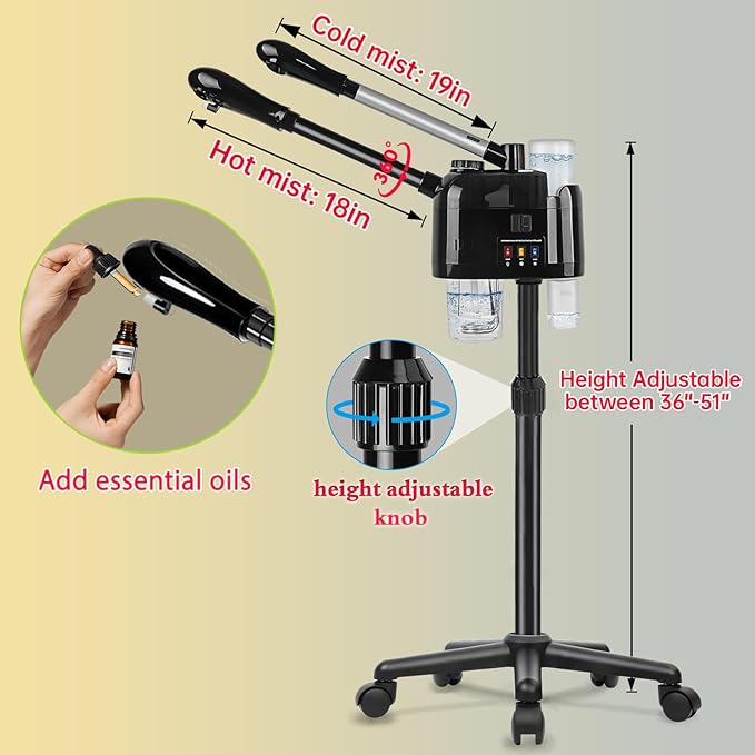 Professional Facial Steamer with Hot and Cold Mist Face Steamer with Wheels for Home Use or Beauty Spa Deep Cleansing and Hydration