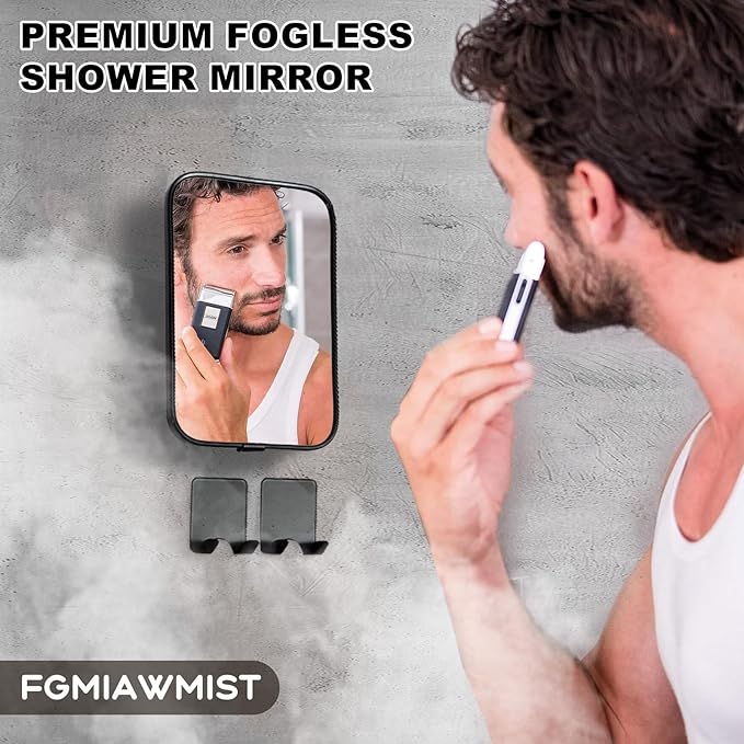 Shower Mirror Anti-Fog Shaving Mirror 4.1 * 6.5 Inch Anti-Fog Shower Mirror Swivel Bathroom Mirror Shower Accessories Bathroom Accessories with 2 Razor Holders (Black)