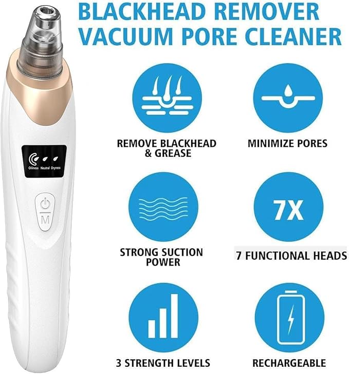 Eversmooth Porelift Blackhead Vacuum Removers,2026 Pore Vacuum Cleanser for Face,USB Rechargeable 3 Levels Adjustable Vacuum Blackhead Remover,with 5 Suction Power,6 Probes,for Women & Men (White)