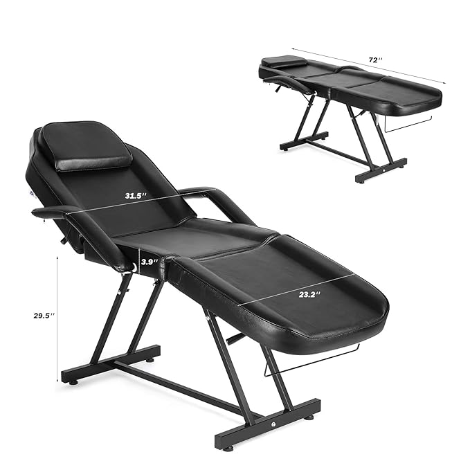 Artist hand Massage Table Adjustable Massage Bed W/Free Barber Stool Spa Bed Salon Massage Equipment Barber Chair Salon Chair (Black)