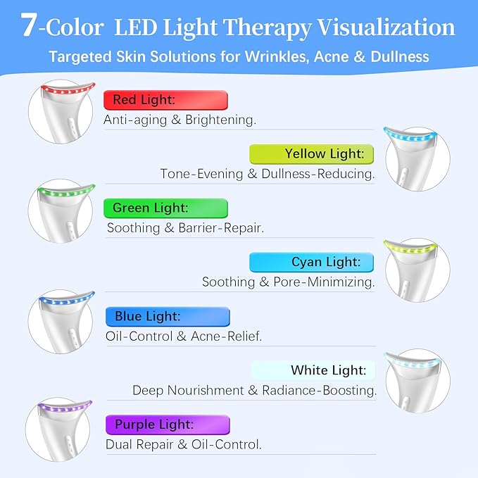 7 Color LED Neck Face Massager Red Light Care Beauty Device, Vibration & Heat Facial Sculptor Massager Tool for Anti-Wrinkle Skin Care, Ideal for Home Travel Gifts, White