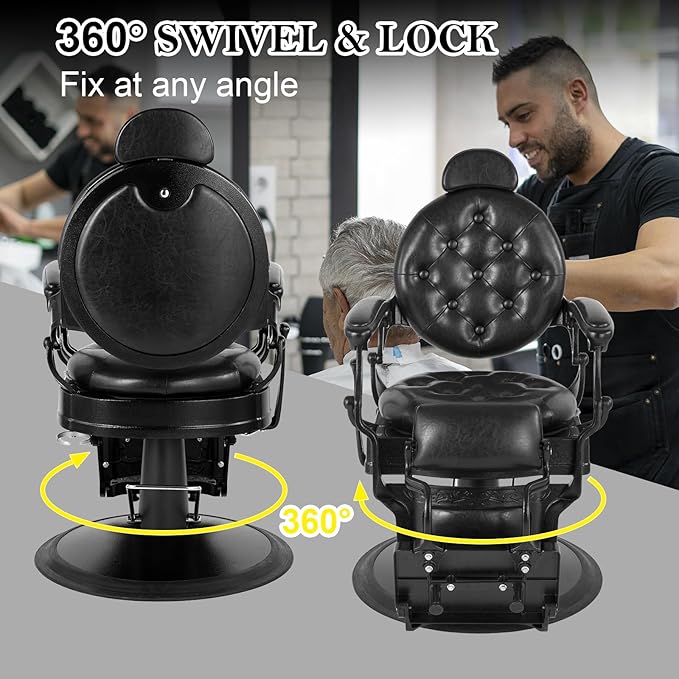 Vintage Barber Chair Heavy Duty Hydraulic Barber Chair Reclining Salon Chair for Hair Stylist Tattoo Chairs Stylist Chair Salon Equipment（Black）