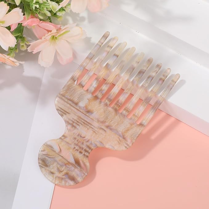 Wide Tooth Hair Pick Comb for Curls, 12cm/4.72in Detangling Lifting Comb Long Tooth Afro Pick Hair Styling Tool for Women Men Barber Supplies (Gray Yellow)