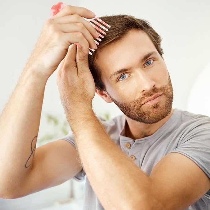 Wide Tooth Hair Pick Comb for Curls, 12cm/4.72in Detangling Lifting Comb Long Tooth Afro Pick Hair Styling Tool for Women Men Barber Supplies (Floral Pink)