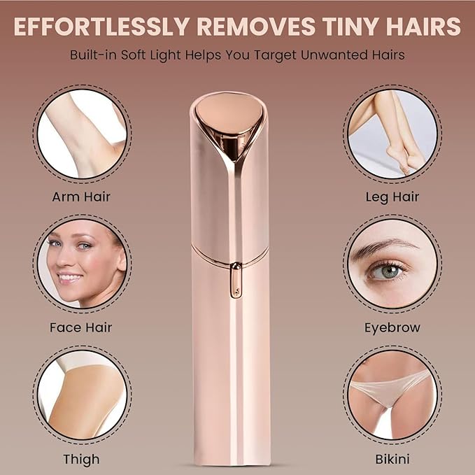Facial Hair Remover for Women – Electric Face Razor with Light, Hair Removal for Upper Lip, Chin & Cheeks – Color Champagne
