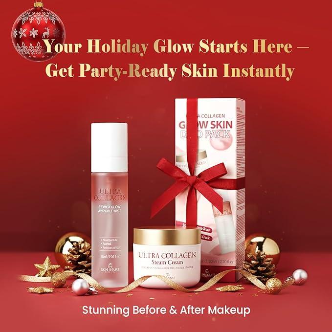 ULTRA COLLAGEN Glow Skin Duo Pack, Hydrating Ampoule Mist & Steam Cream Set, Retinol, Deep Moisture Collagen & Niacinamide, Winter Skincare Gift for Dry Skin, K-Beauty Moisturizing Glow Kit